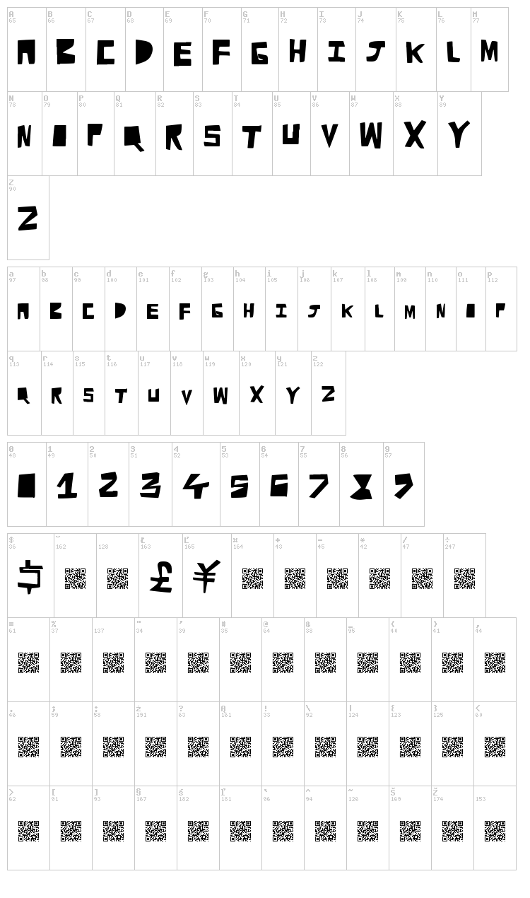 Cut Away font map