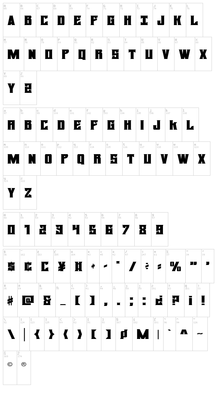 Daemonicus font map