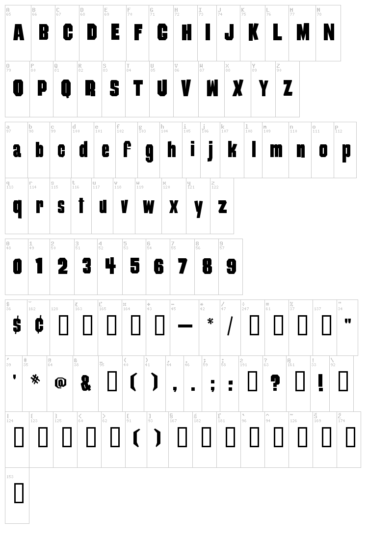 Damaged Goods font map