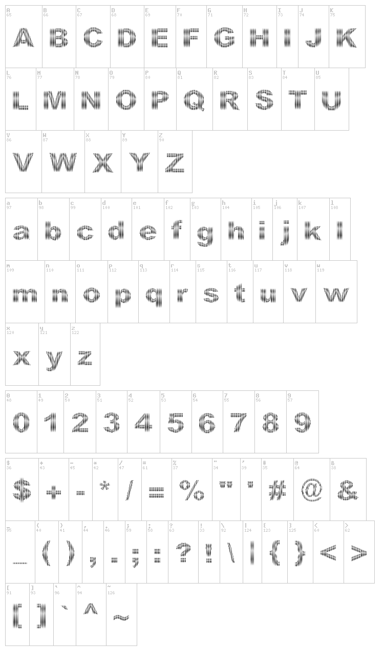 DCC Stripes font map