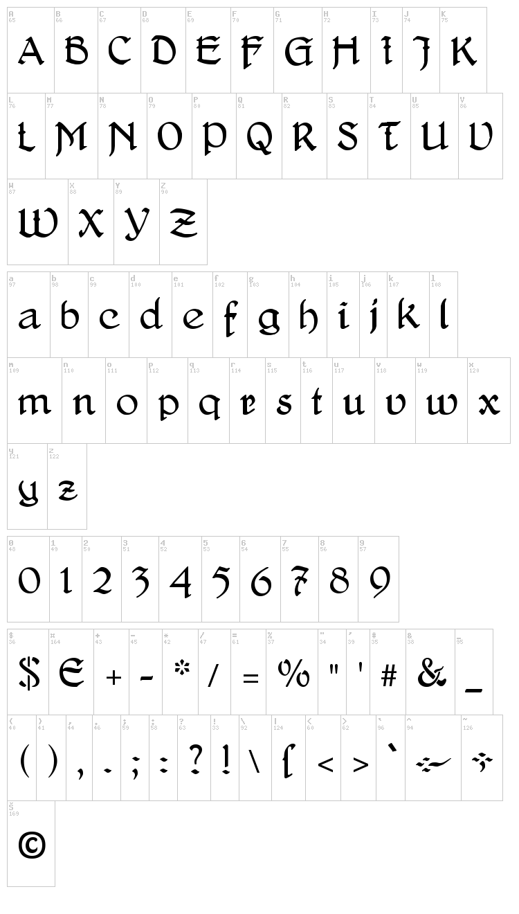 Delitsch Antiqua font map