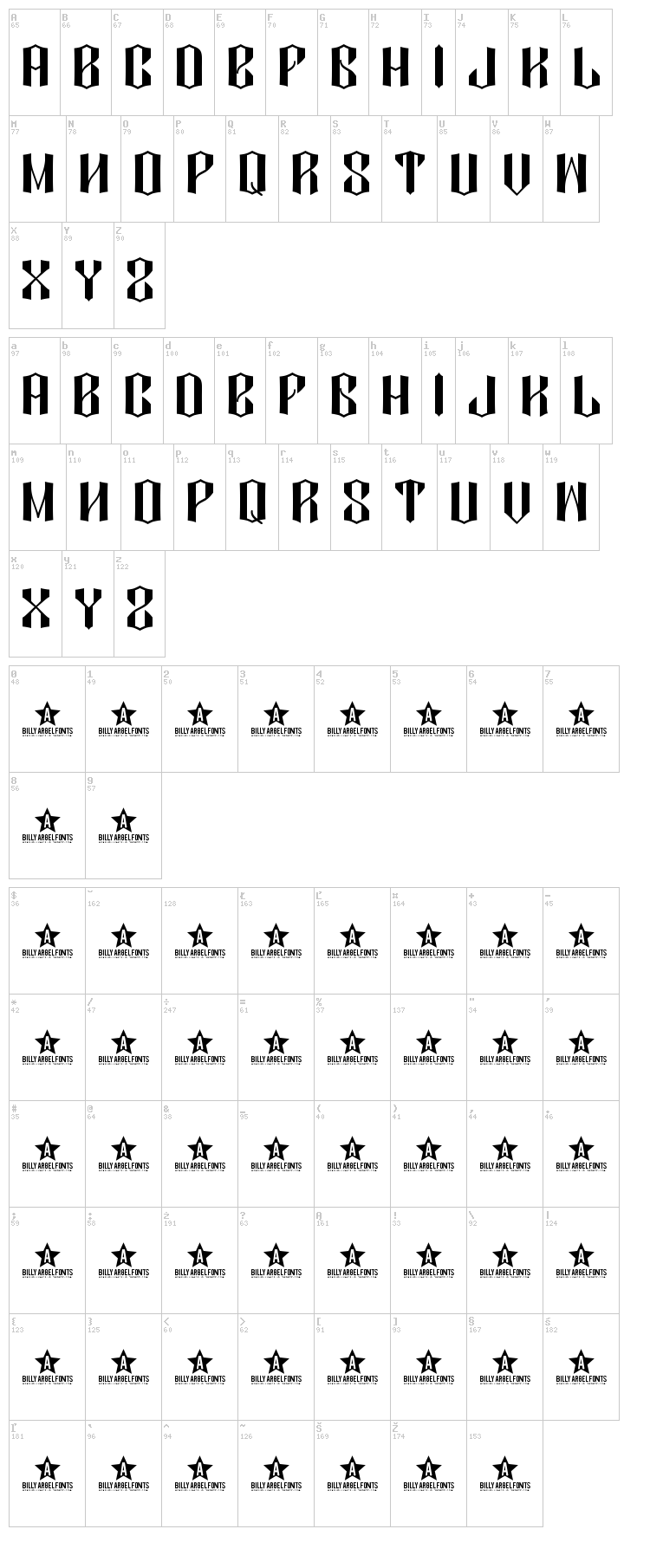 Diamond Dust font map