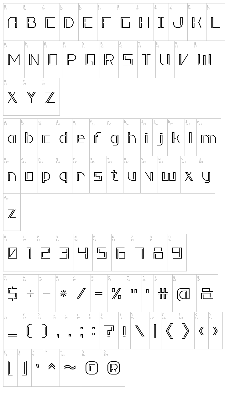 Double Line 7 font map