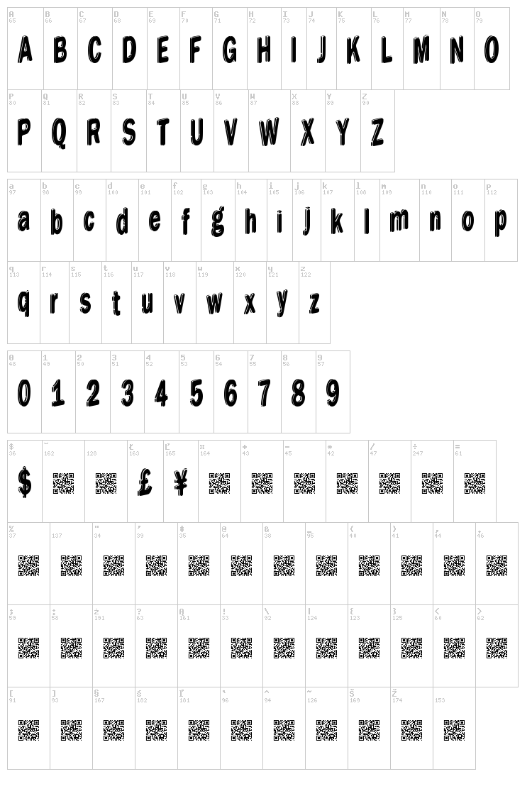 Dream Stencil font map