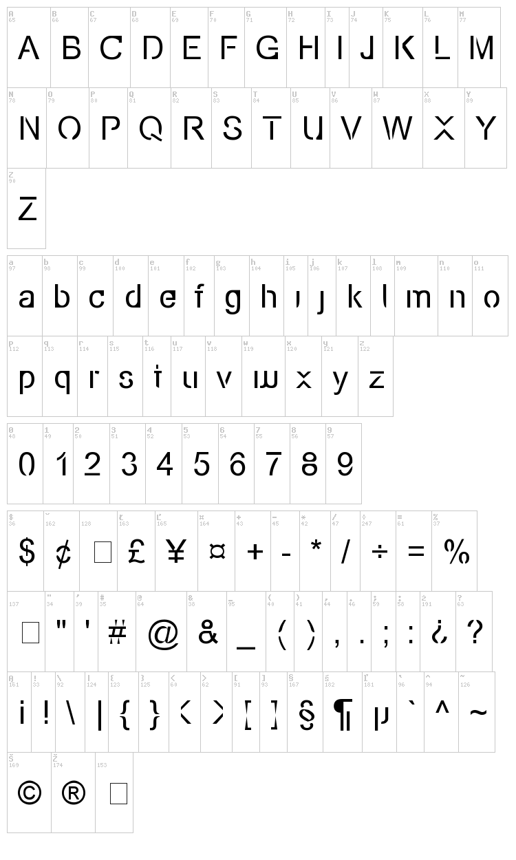 Eco-Files font map