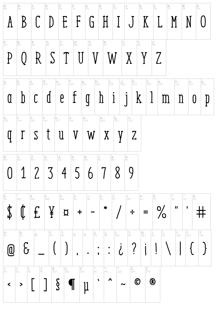 Enyo Slab font map