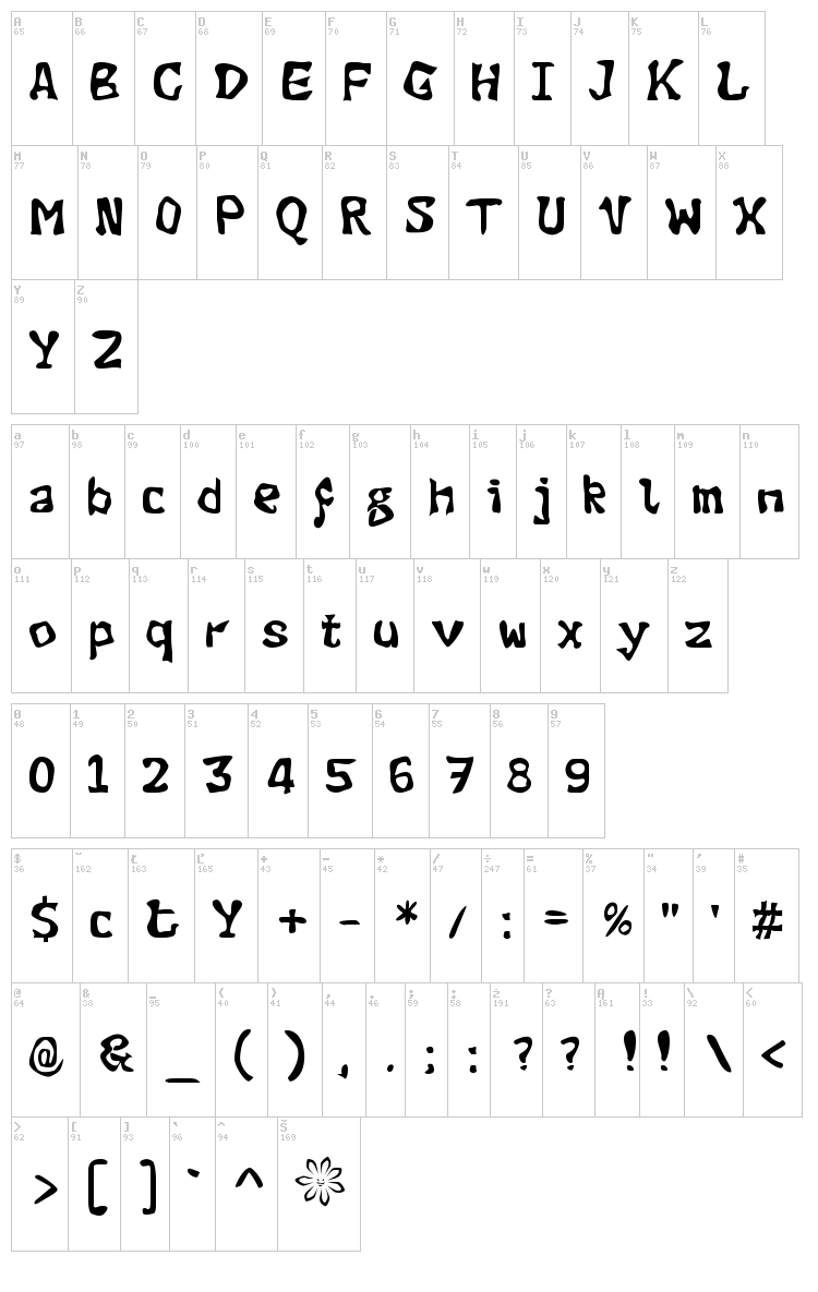 Evil Green Plant font map