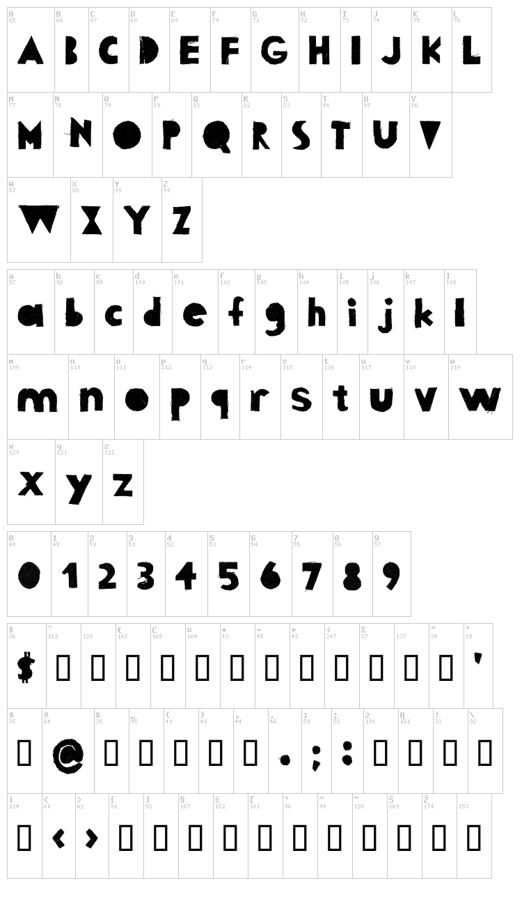 Fabric Shapes font map