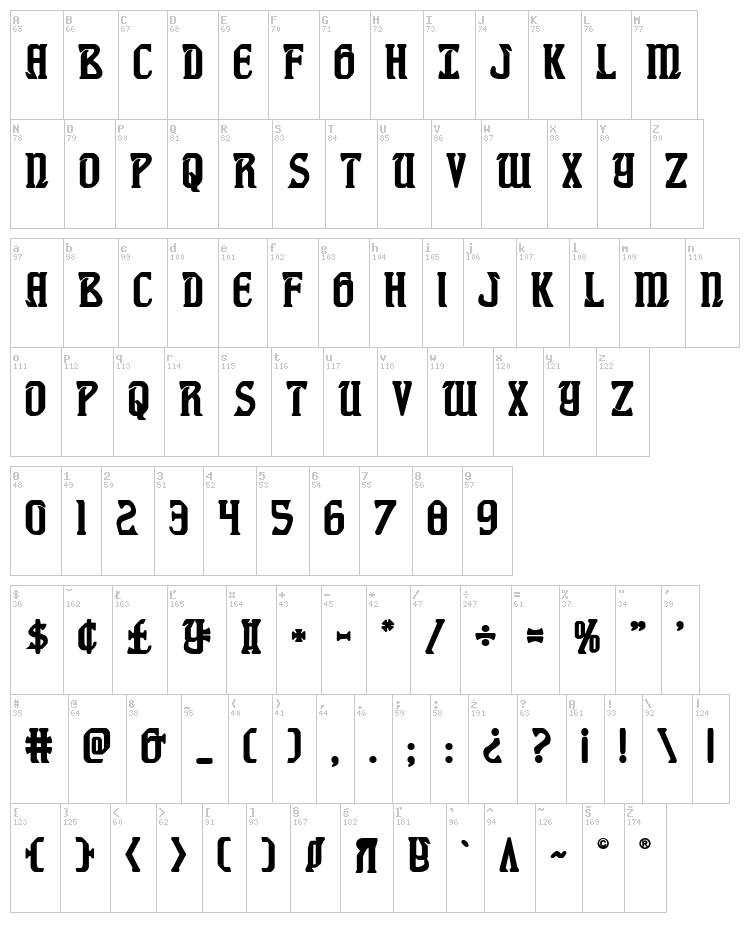 Fiddler's Cove font map
