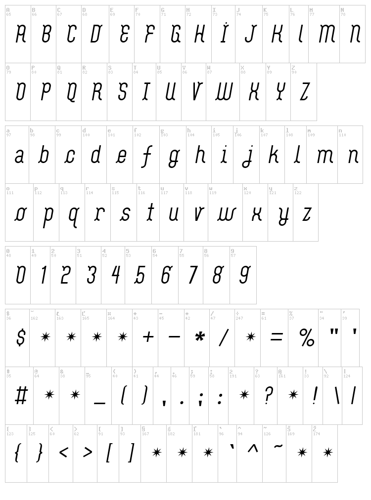 Flash Boy font map