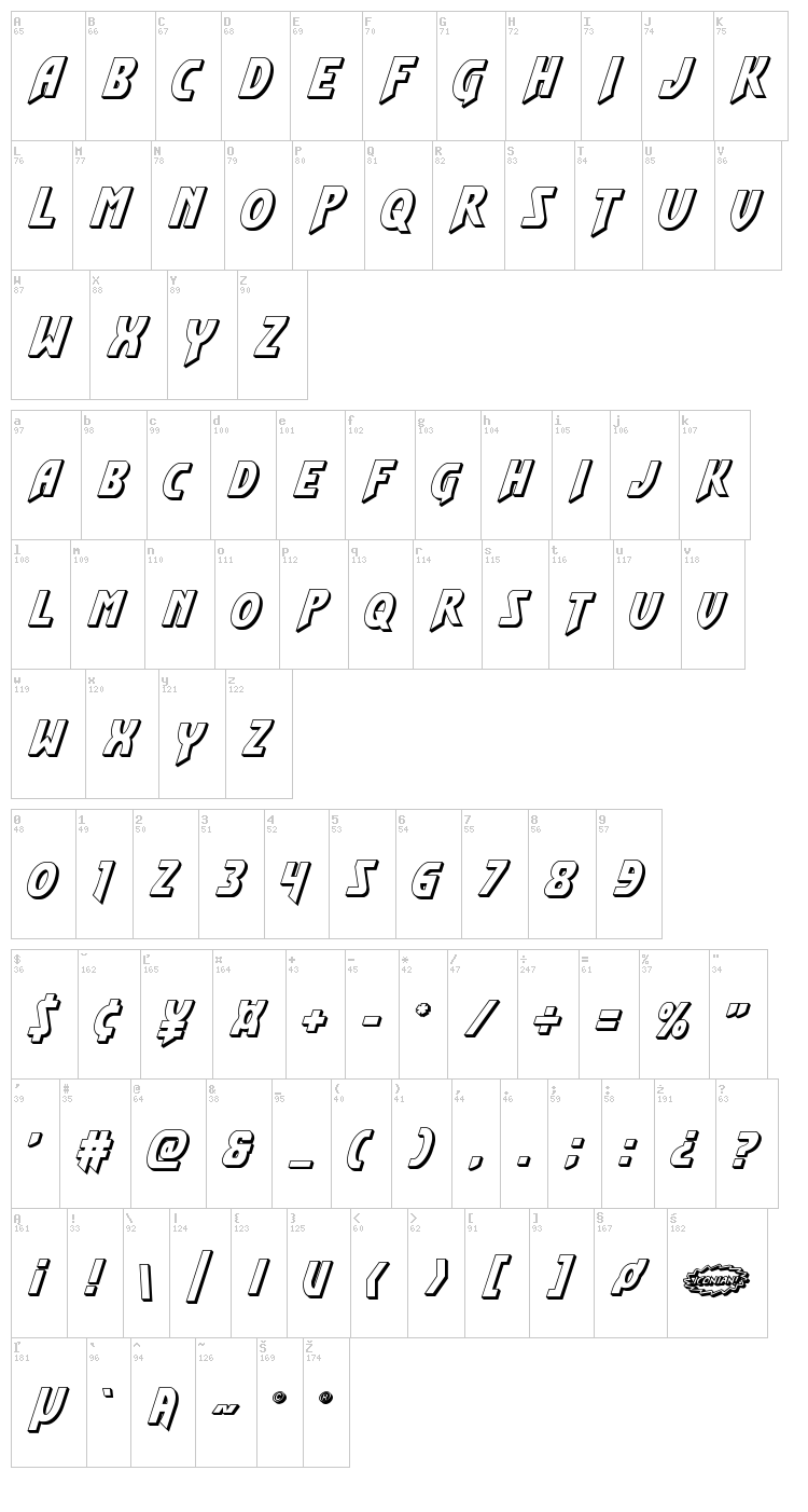 Flash Rogers font map