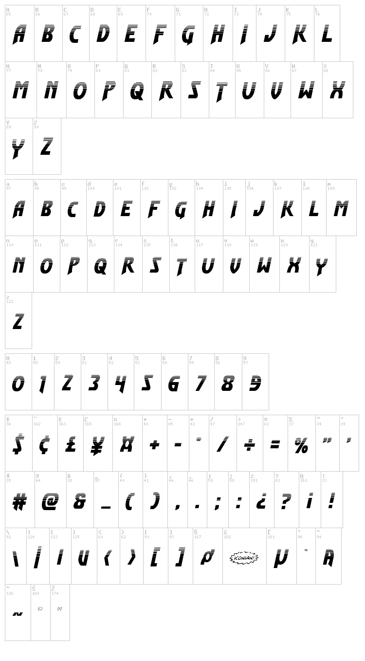 Flash Rogers font map