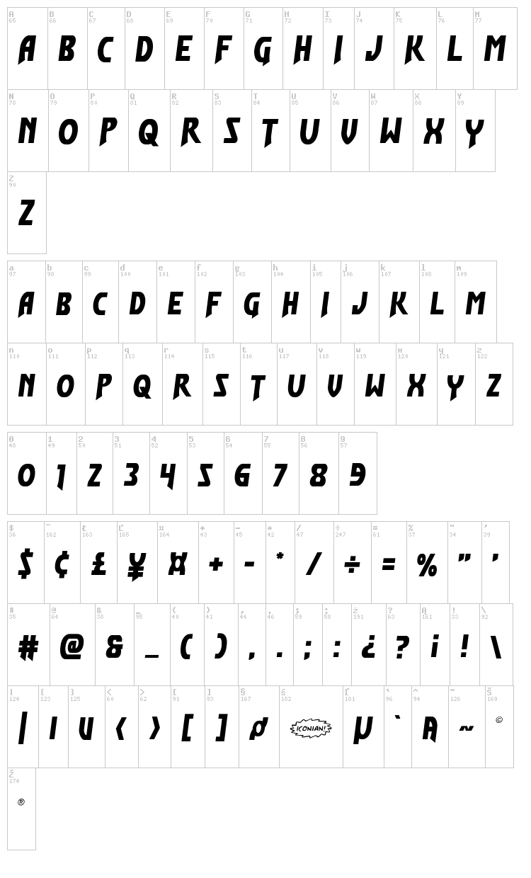 Flash Rogers font map