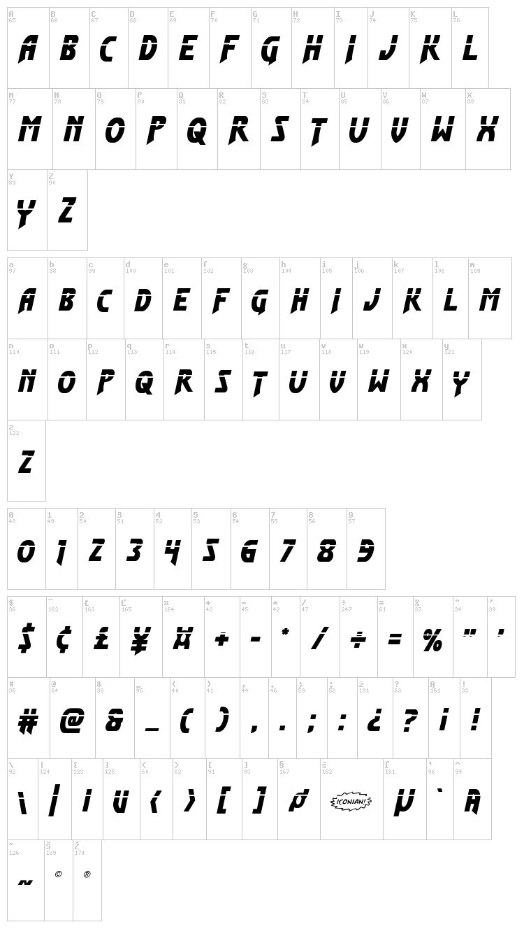 Flash Rogers font map