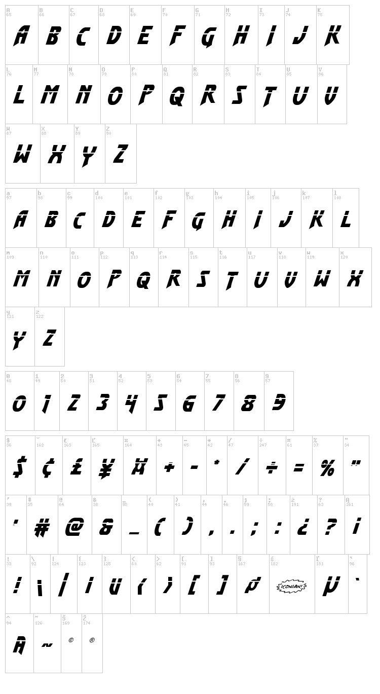 Flash Rogers font map