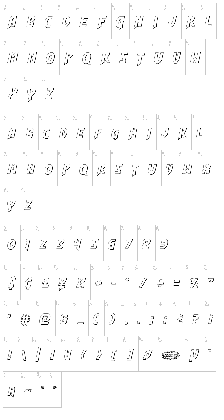 Flash Rogers font map