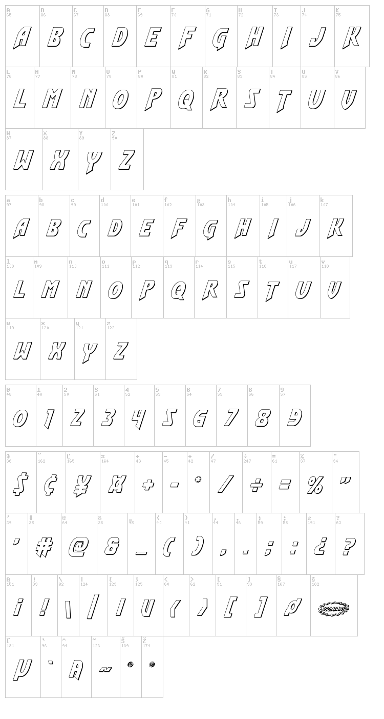 Flash Rogers font map