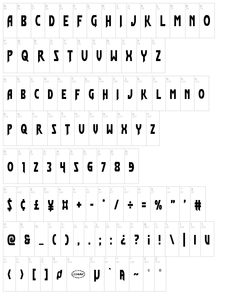 Flash Rogers font map