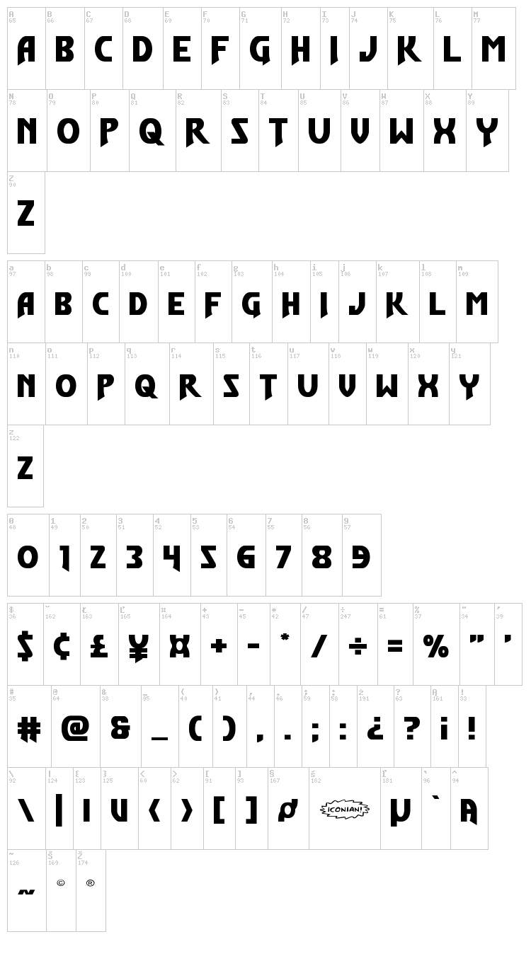 Flash Rogers font map