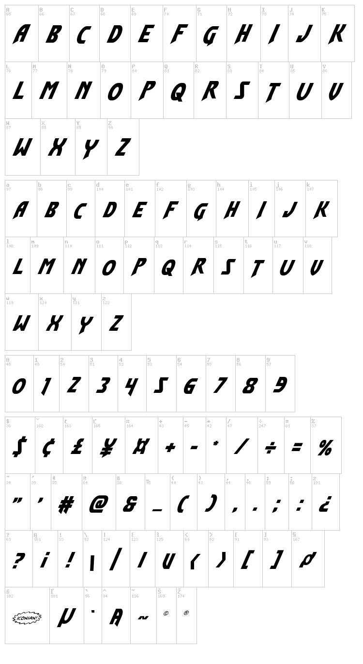 Flash Rogers font map