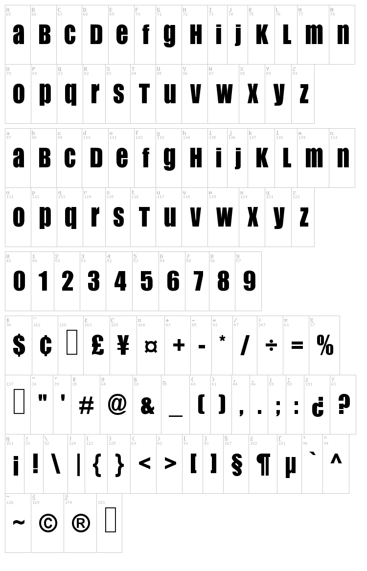 Flip Flop font map