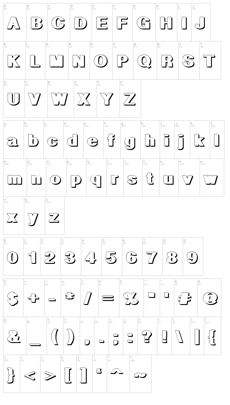 Geometric Shadow PW font map
