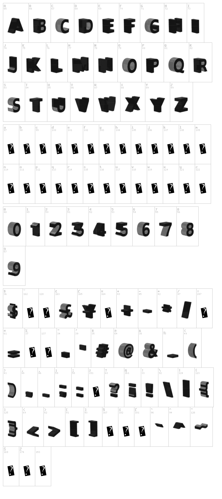 Greater Shadow font map