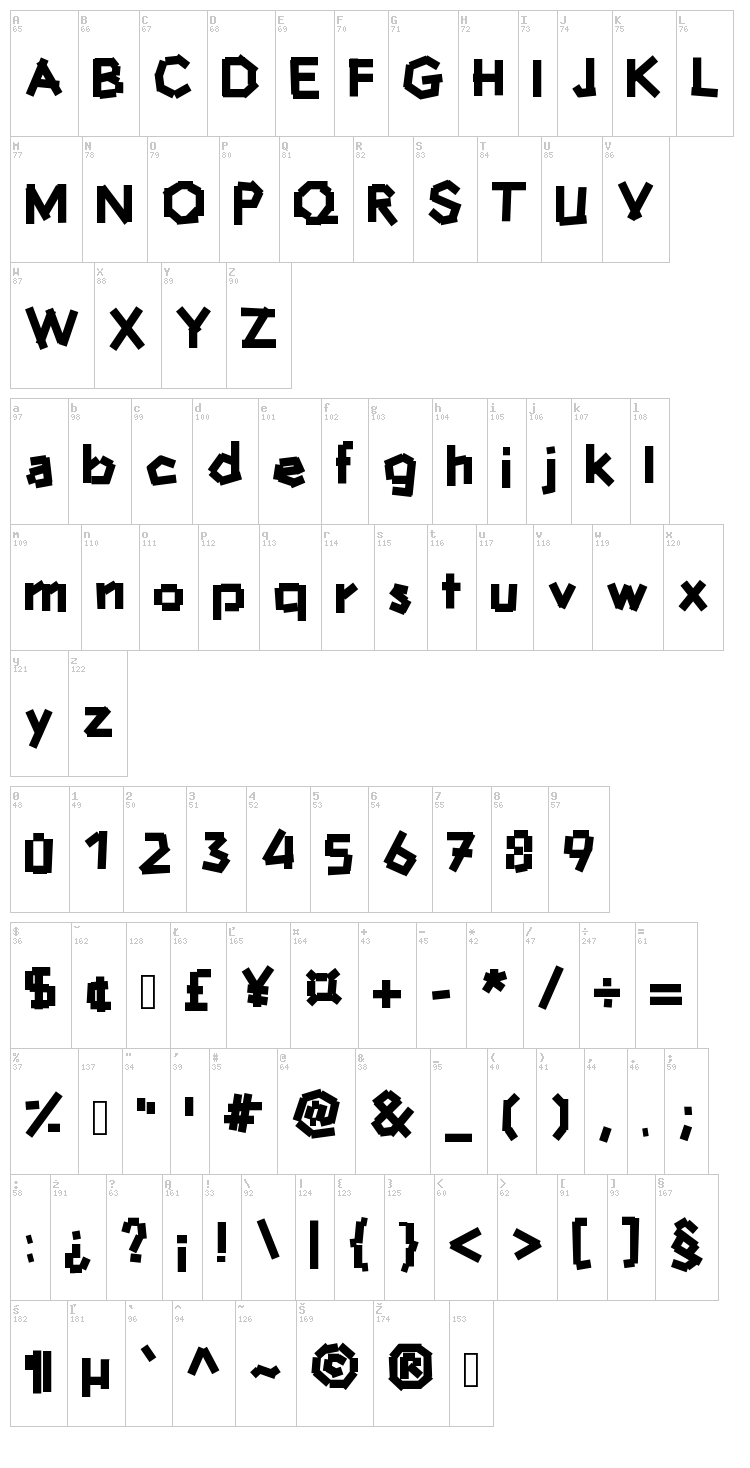Hammer and Nails font map