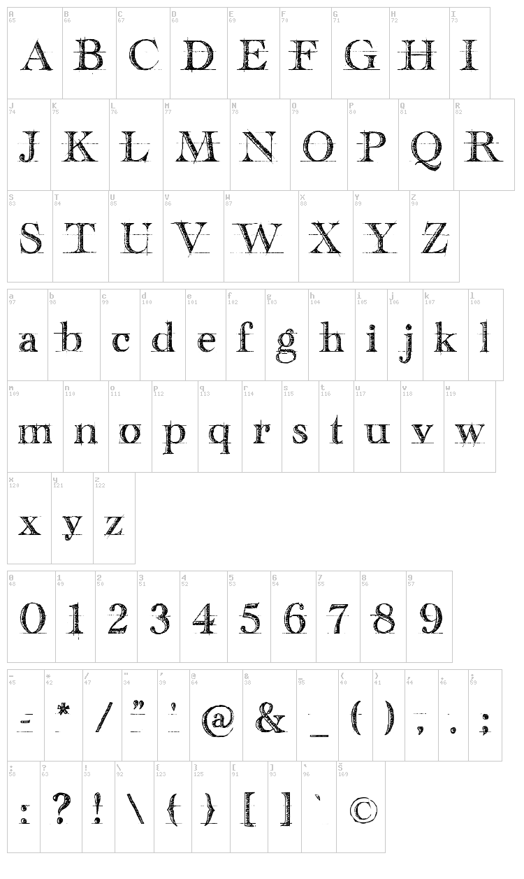 Handwriting Draft font map