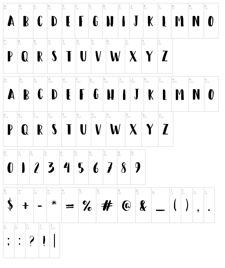 Happy Camper font map