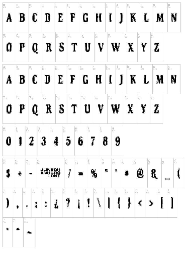 Helleplus 32 font map