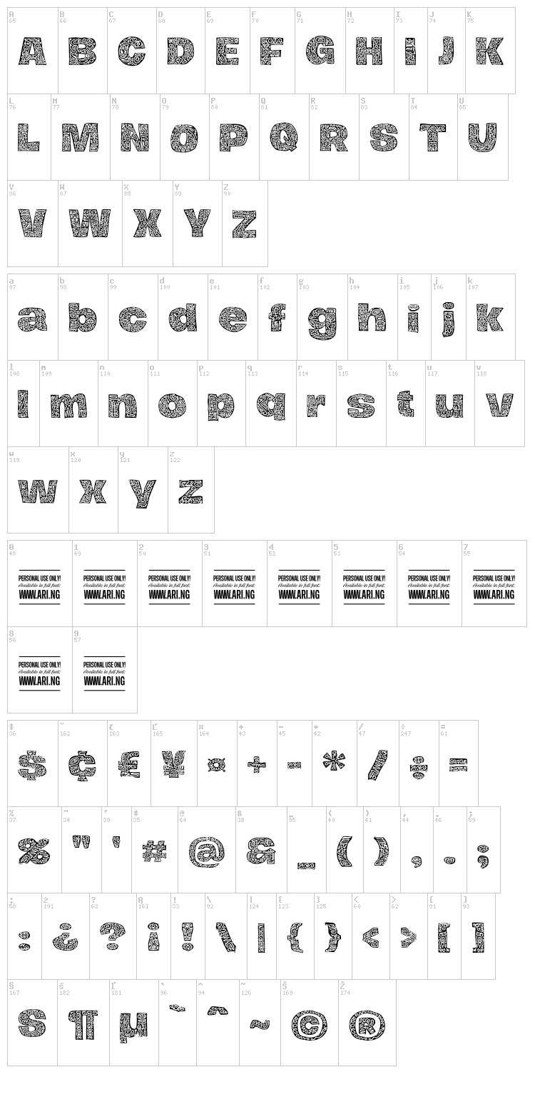 Hierograf font map