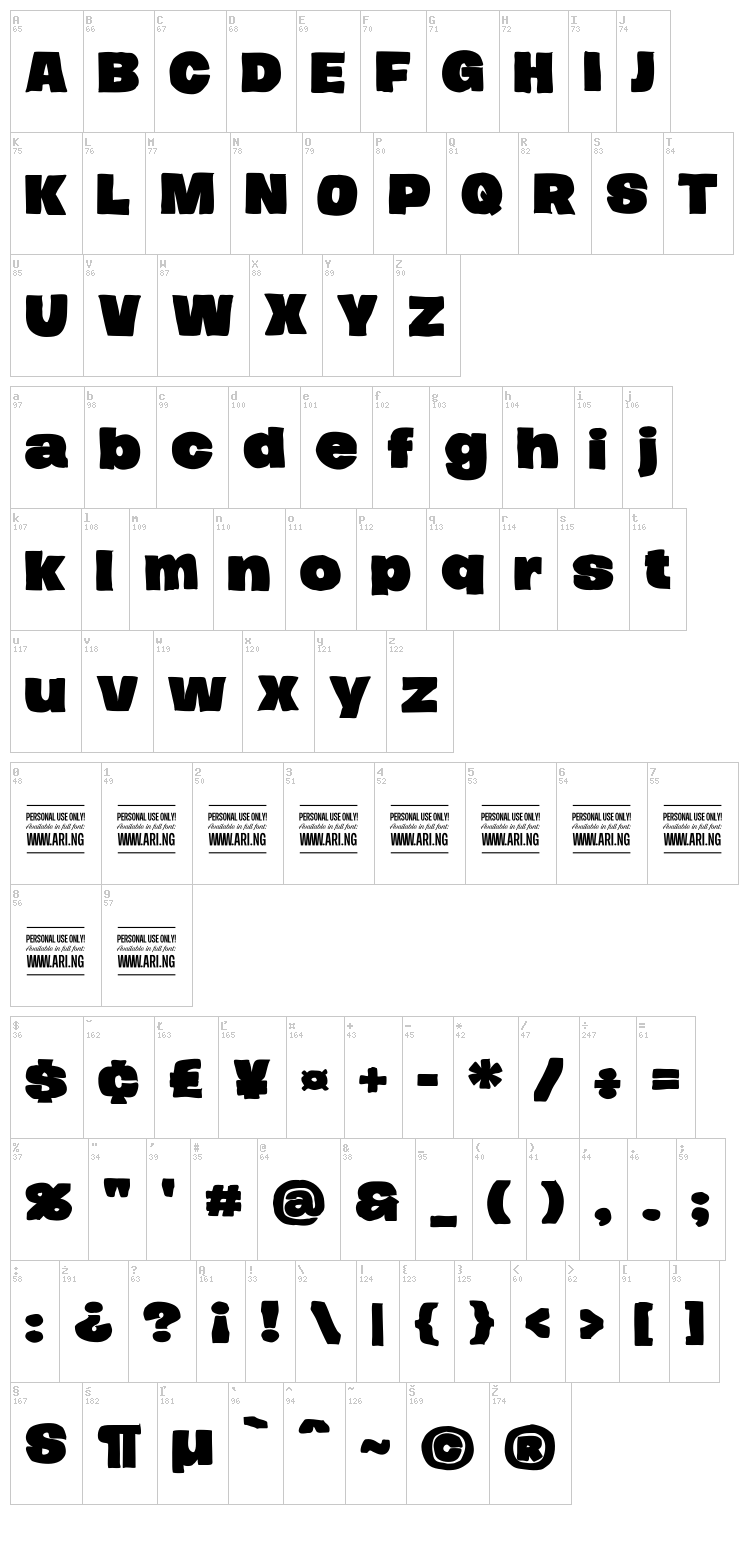 Hierograf font map