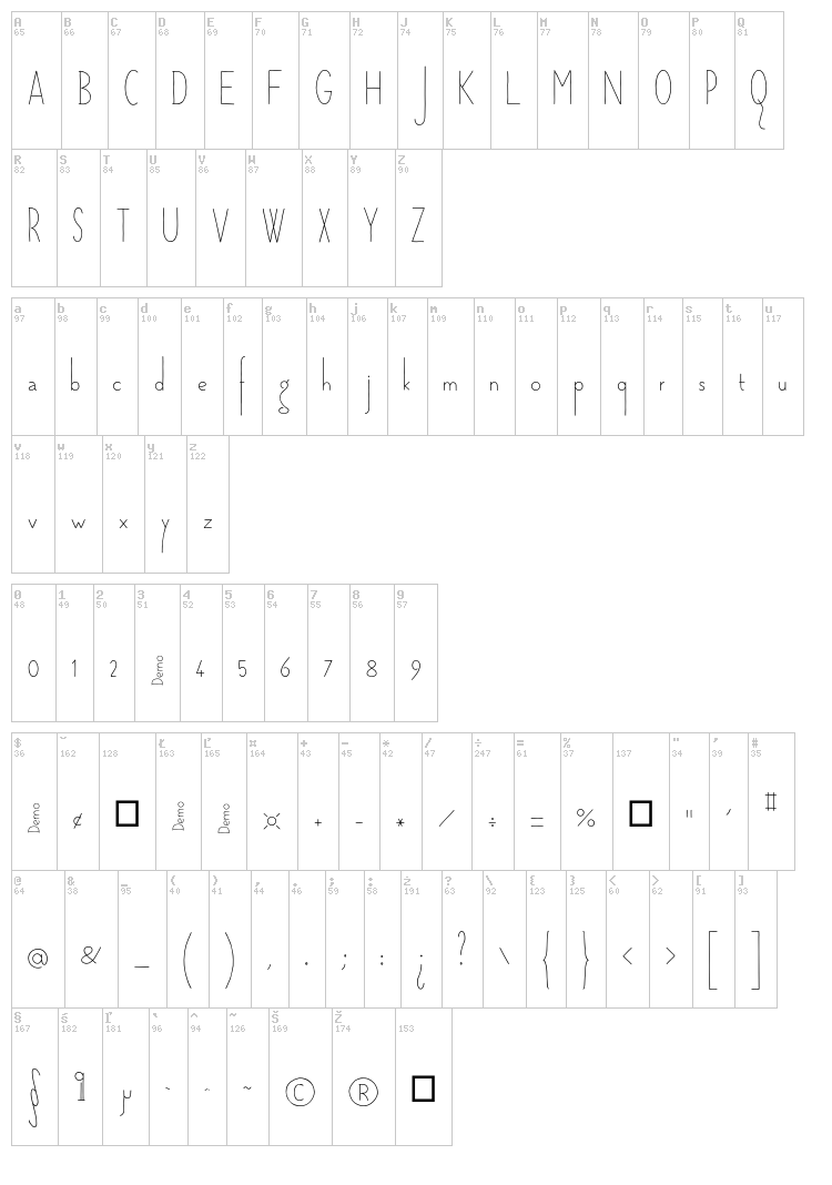 Hopeful Giraffe font map