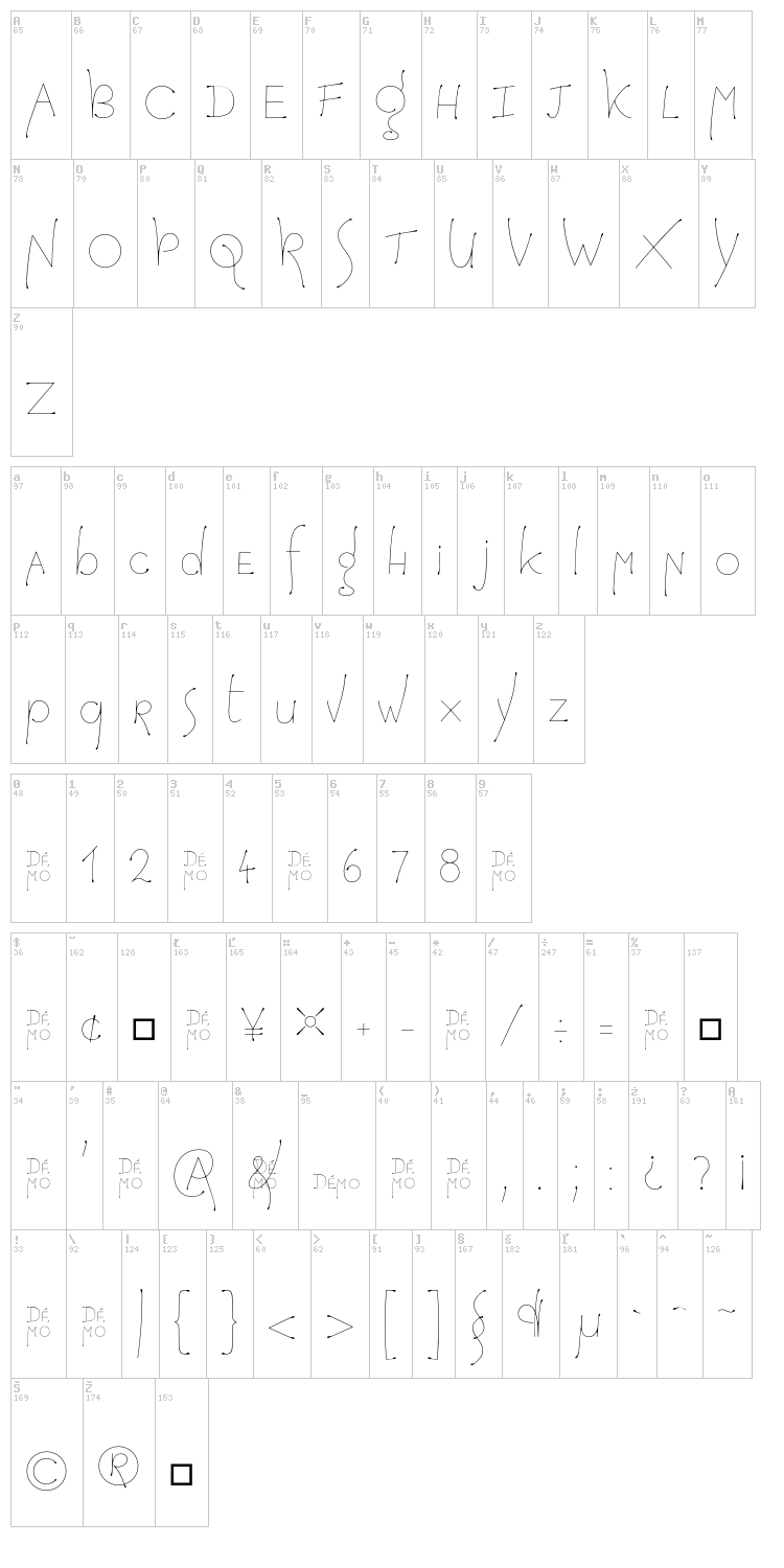 Hopeful Grasshopper font map