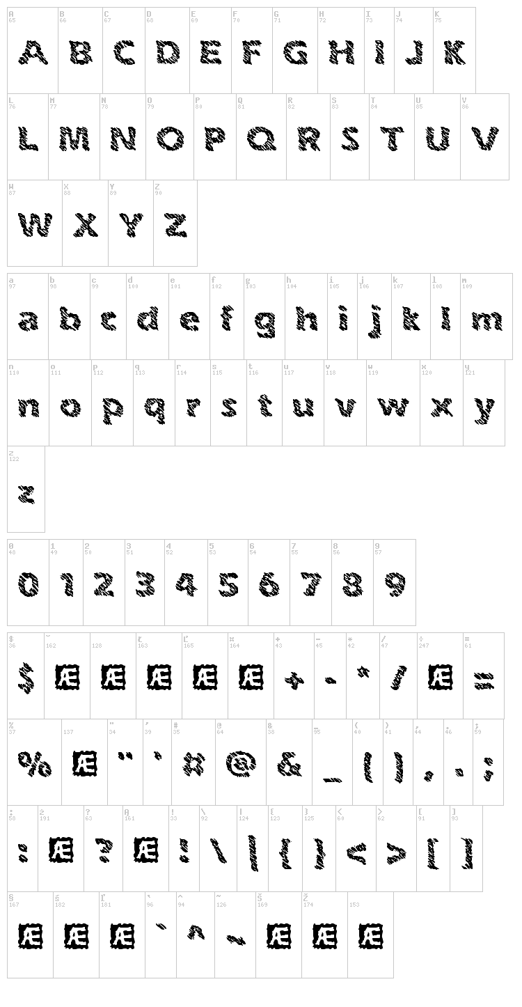 Ink Swipes BRK font map