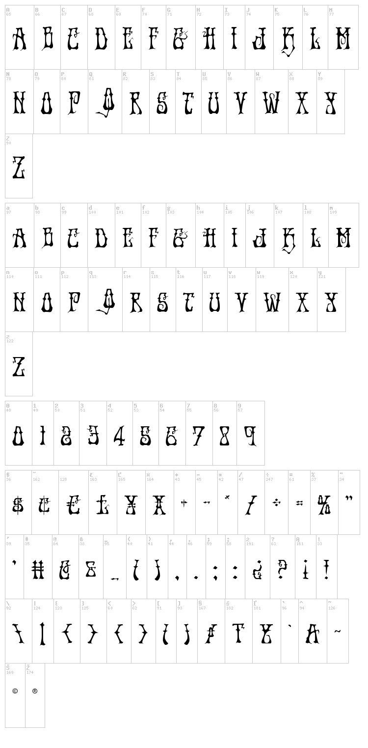 Instand Zen font map