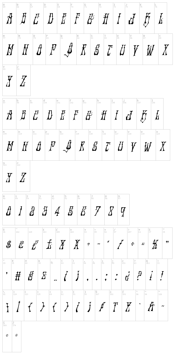 Instand Zen font map