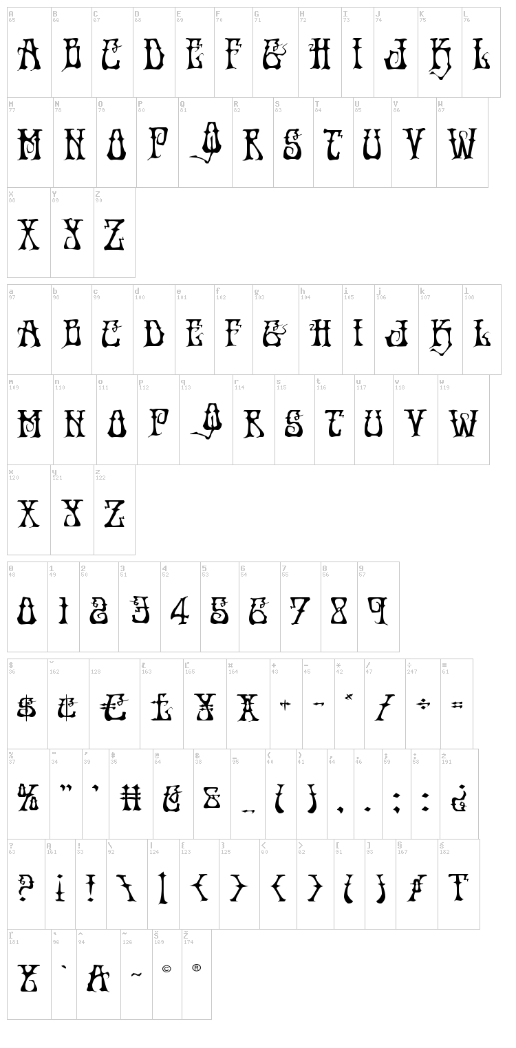 Instand Zen font map