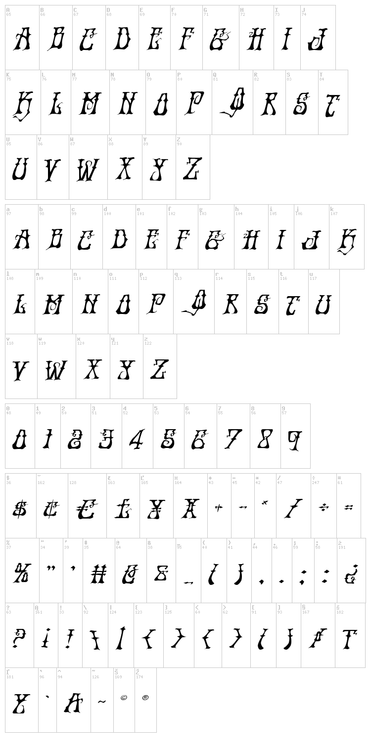 Instand Zen font map