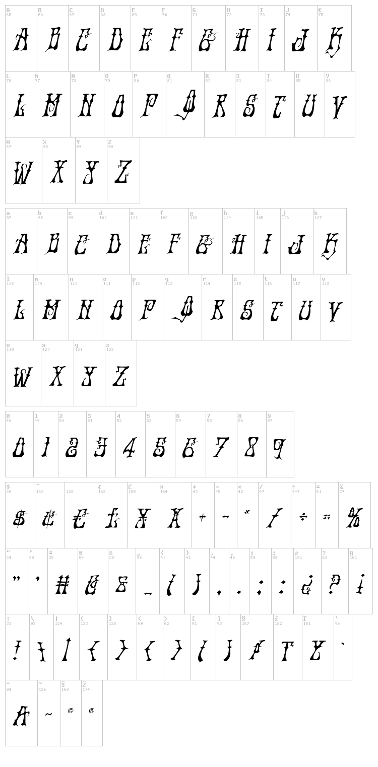 Instand Zen font map