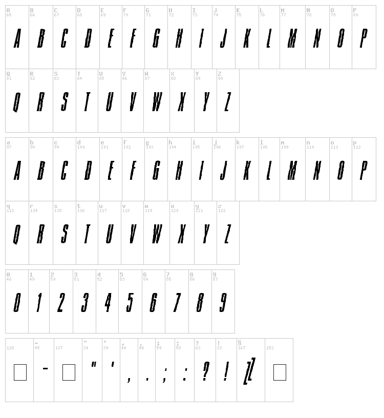 Jam Pact font map