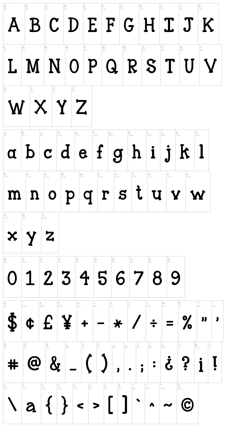 Janda Closer To Free font map