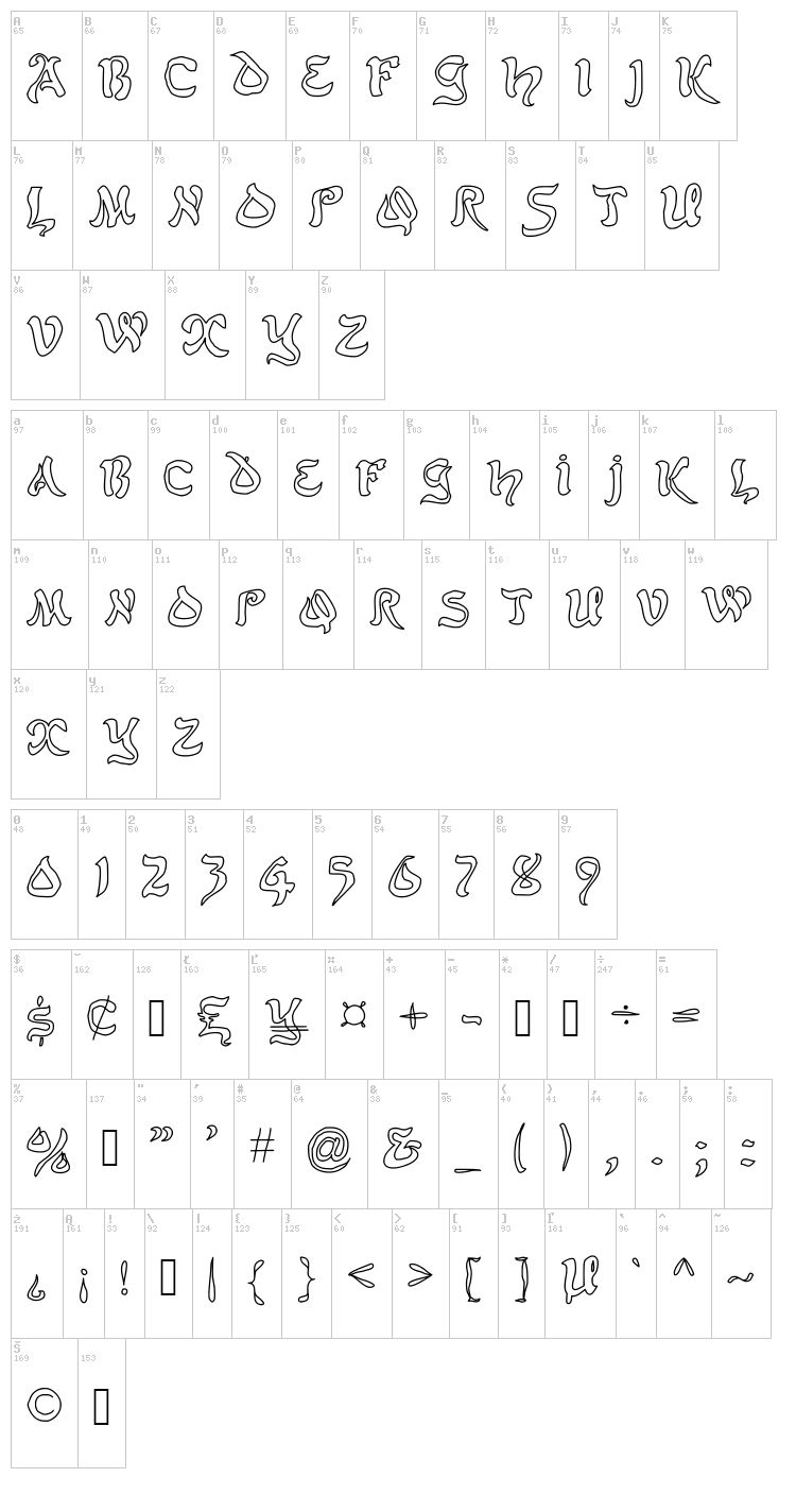 JD Belt font map