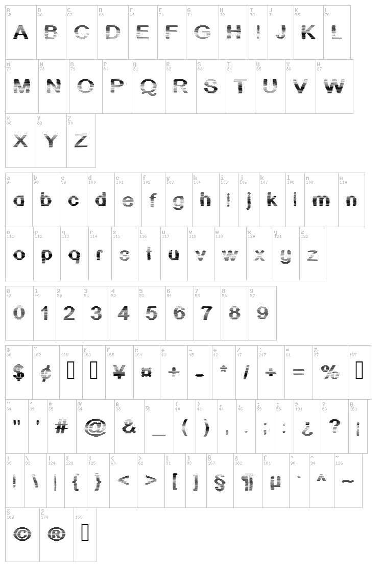 JD Stripex font map