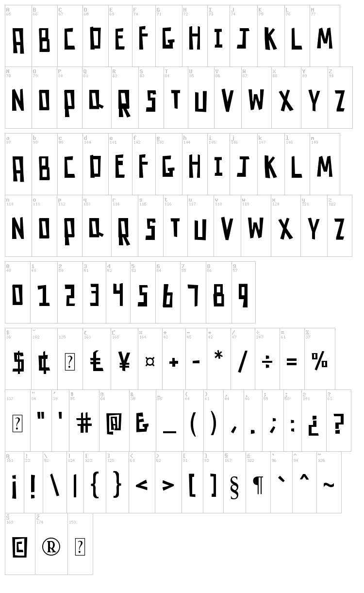 K26 Robot Rumble font map