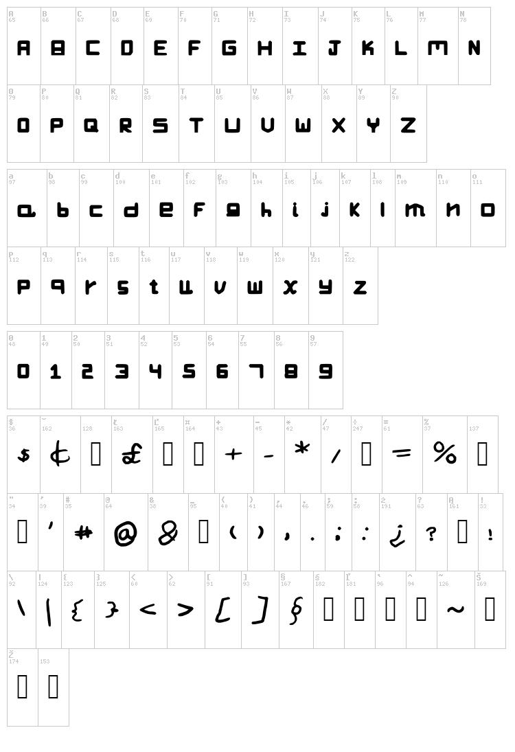 Kas Crack Font font map