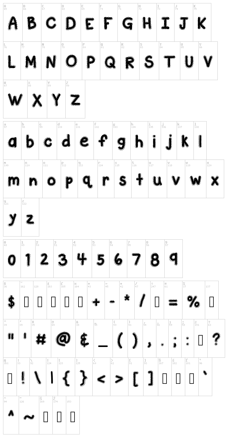 KB A Stitch In Time font map