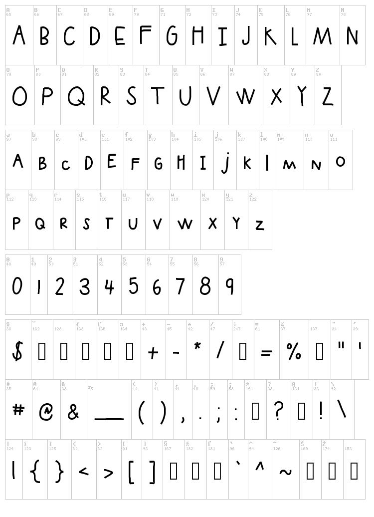 KB Upin Smoke font map