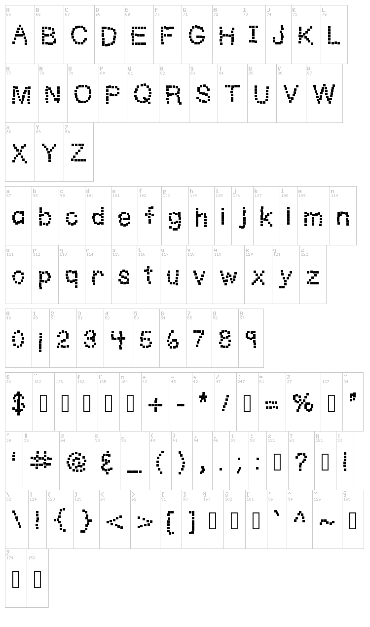 KB Write It On a Post It font map